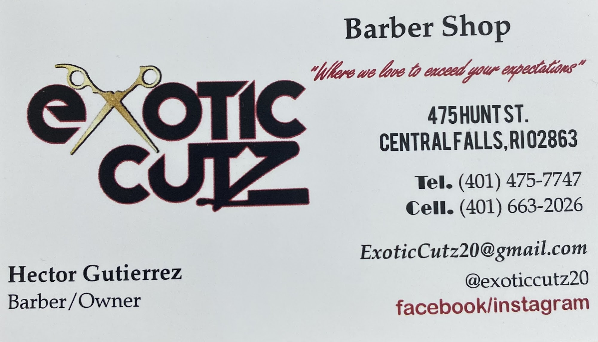 Exotic Cutz Barber Shop 475 Hunt St, Central Falls Rhode Island 02863