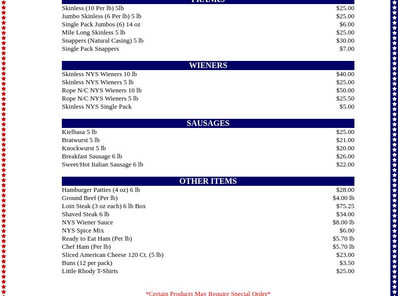 Little Rhody Brand Frankfurts Menu