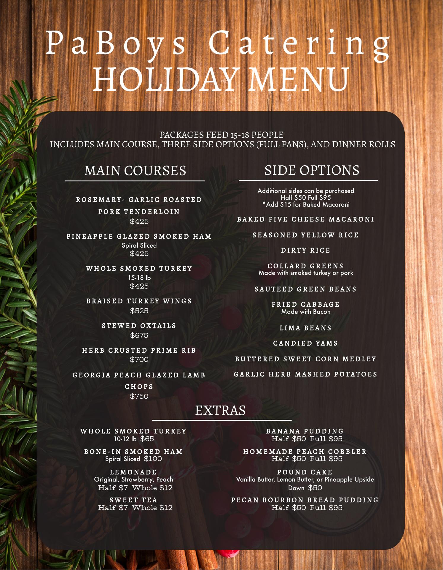 PaBoys Catering Menu