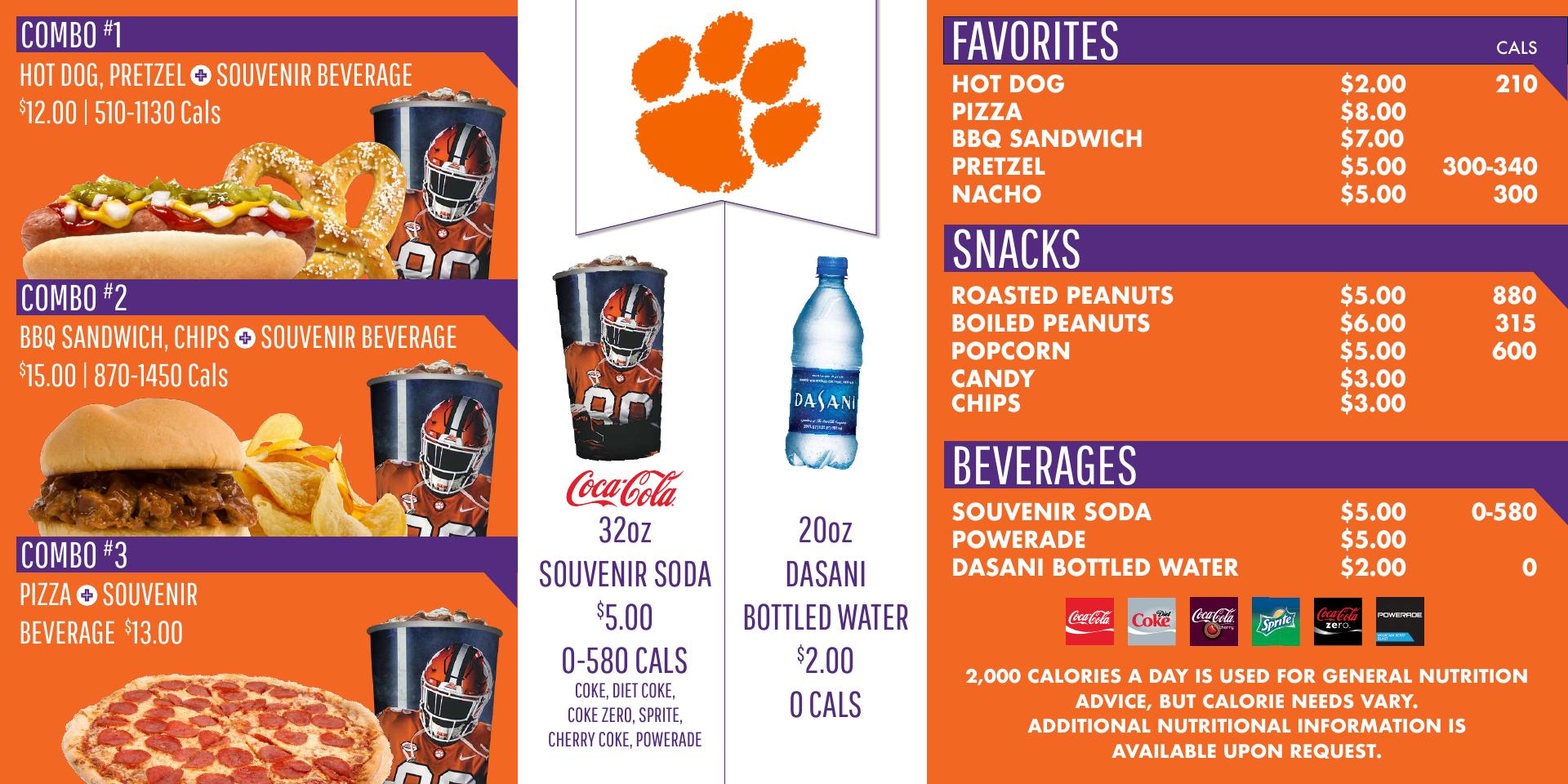 Clemson Concessions Menu