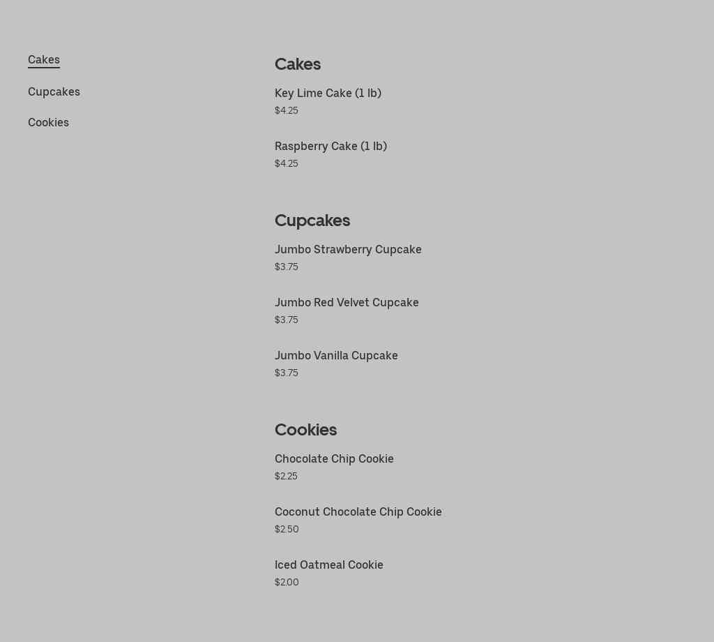 Sweet Meadows Bakery Menu
