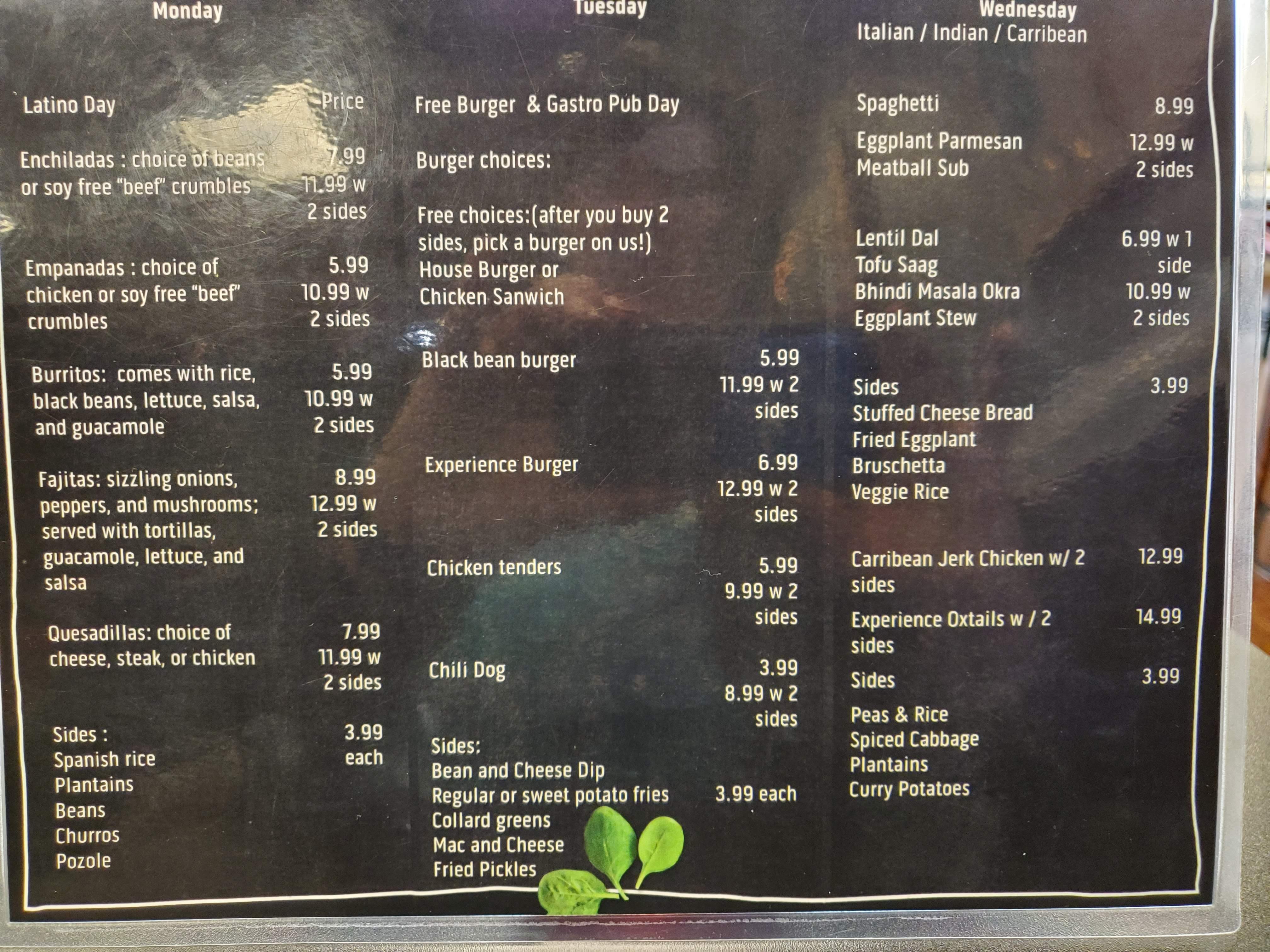 One 10 Columbia Menu