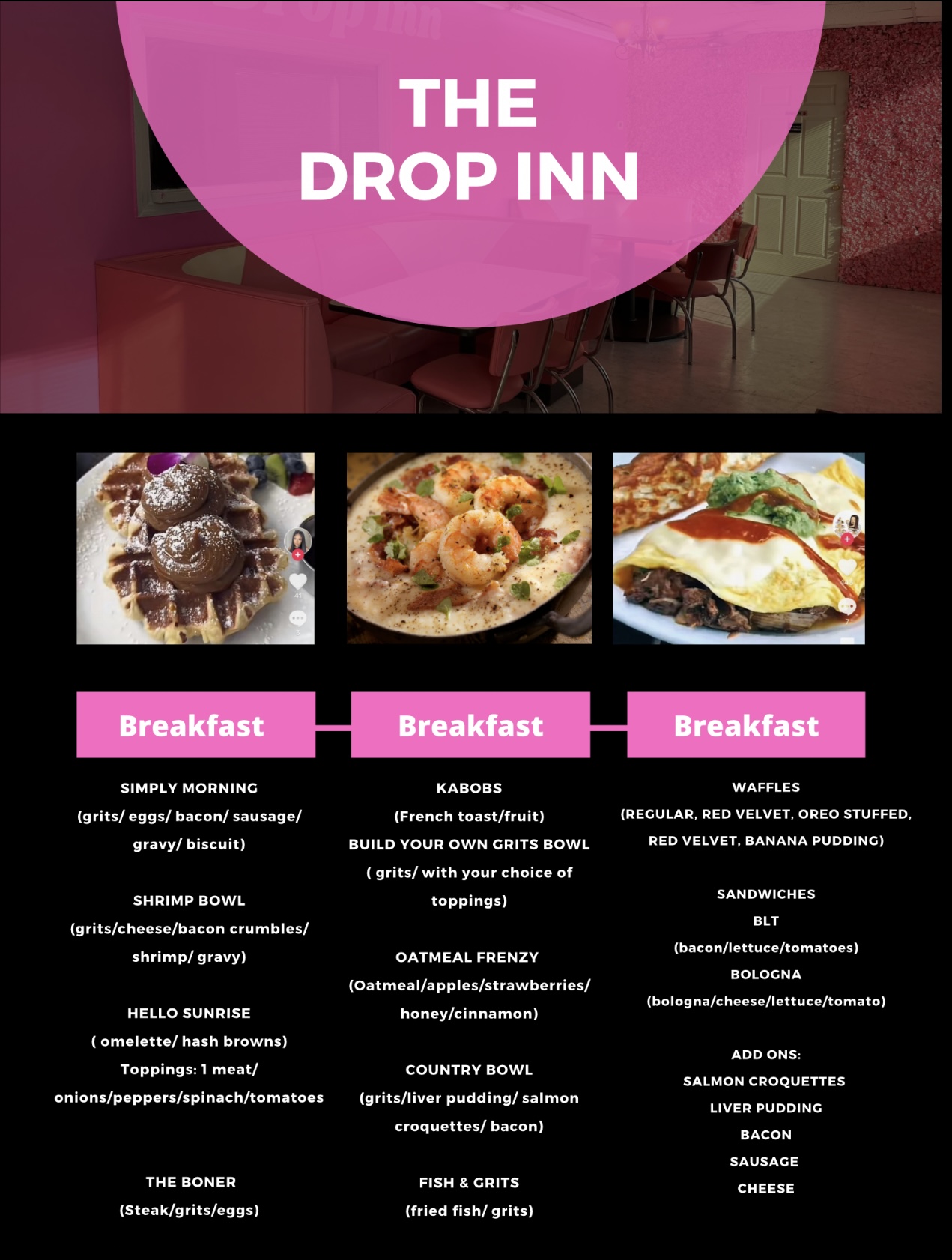 The drop inn Menu