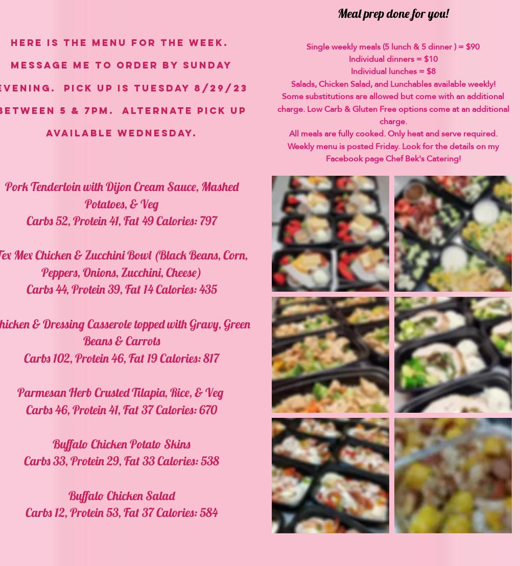 Chef Beks Catering Menu