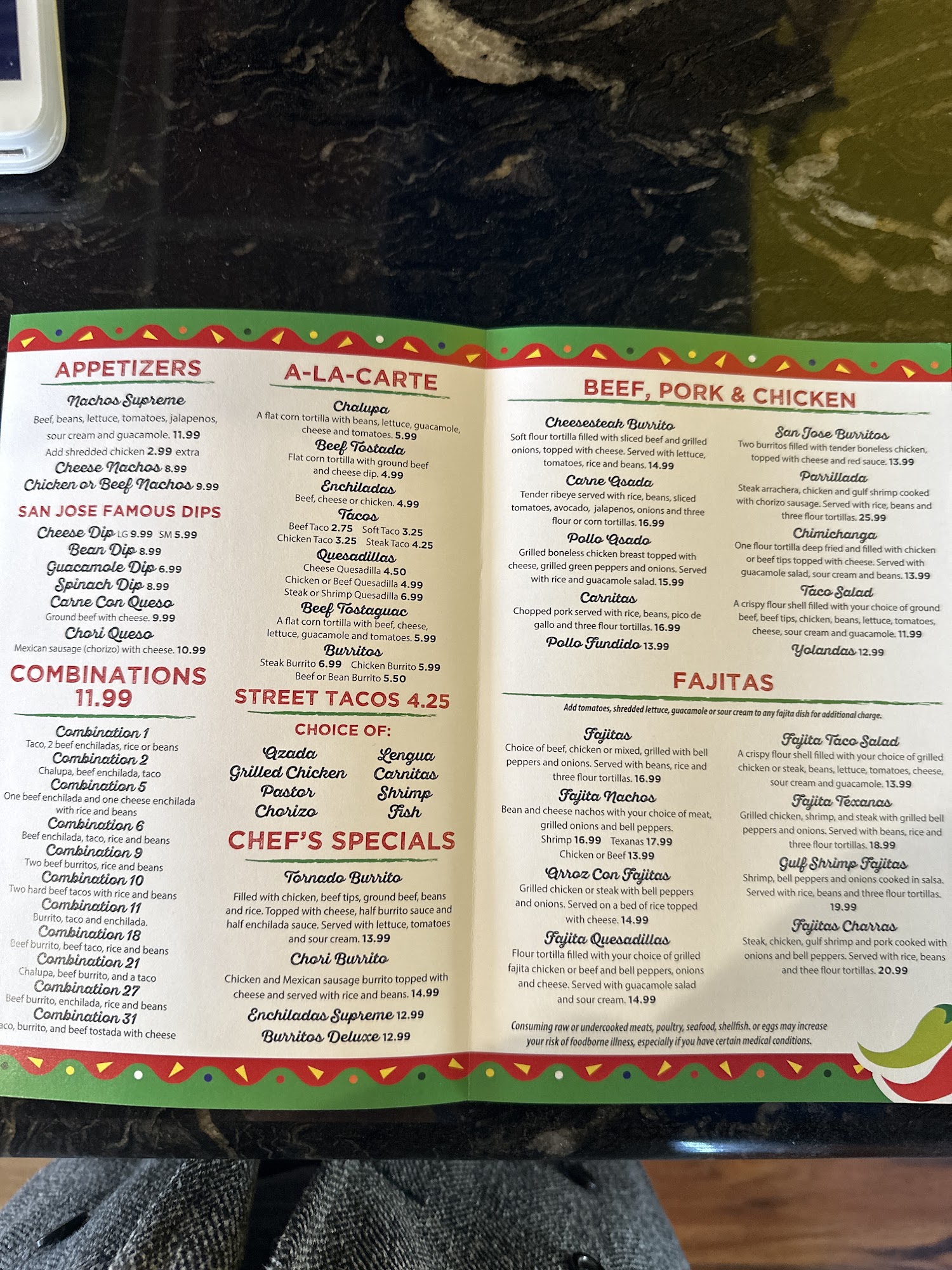 San Jose Express Menu