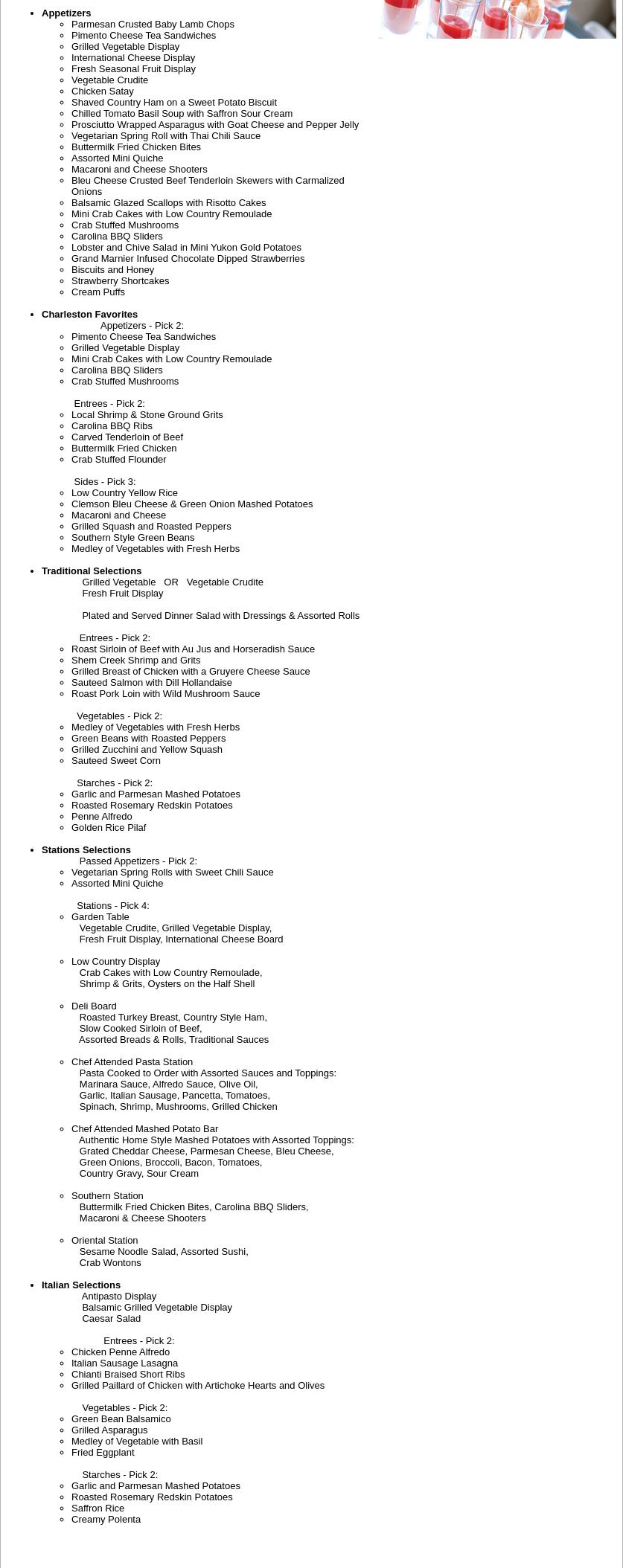 Islands Catering Menu