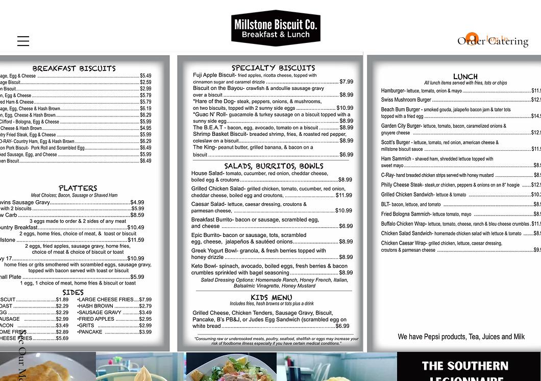 Millstone Biscuit Co - Pawleys Island Menu