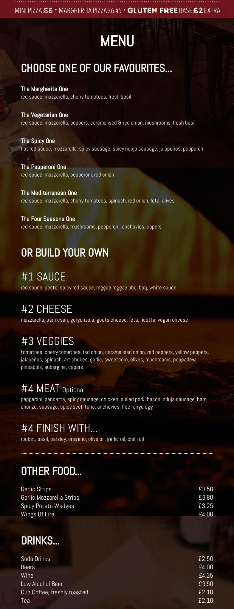 Matzaluna Pizza Menu