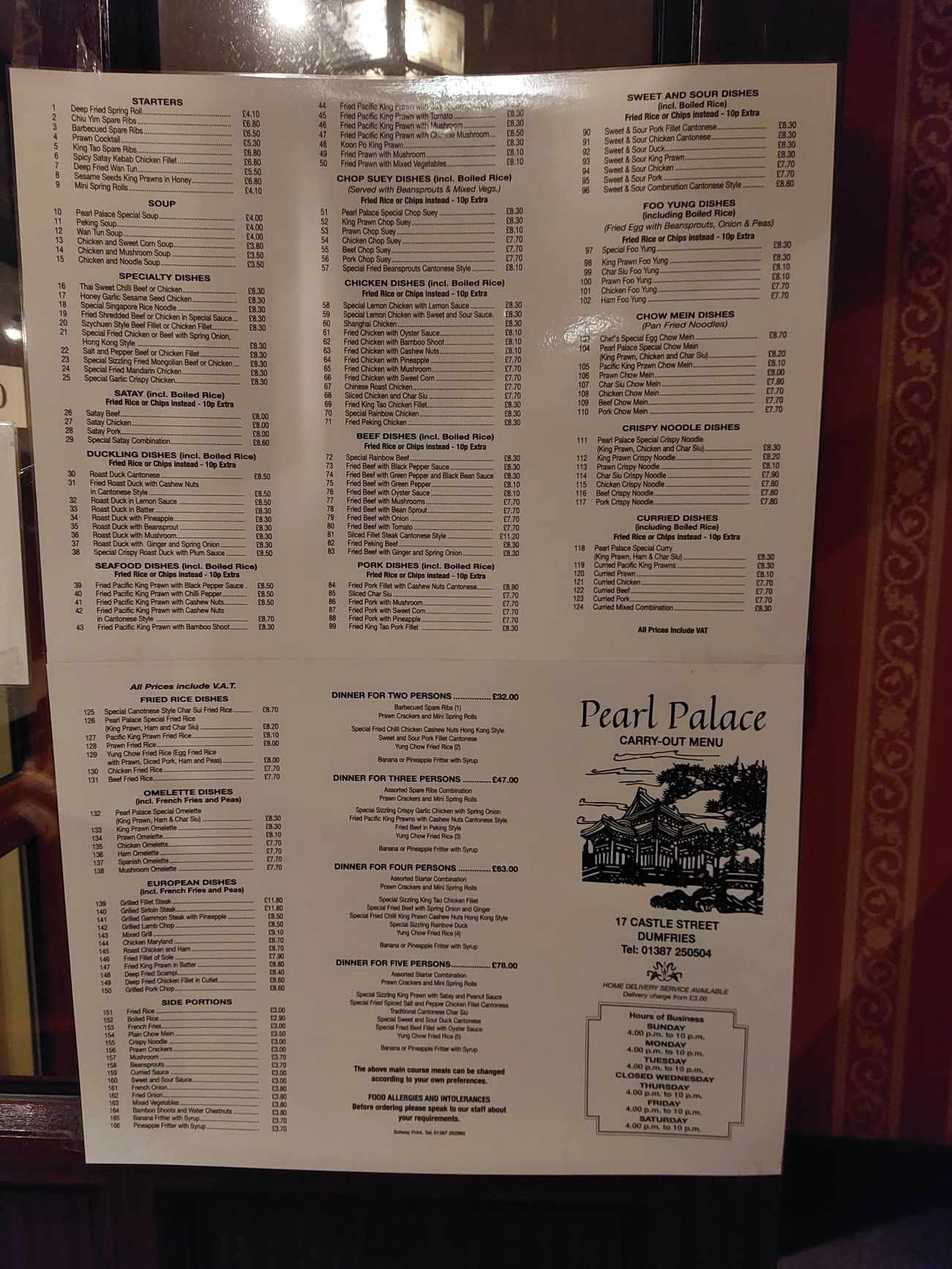 Pearl Palace Menu