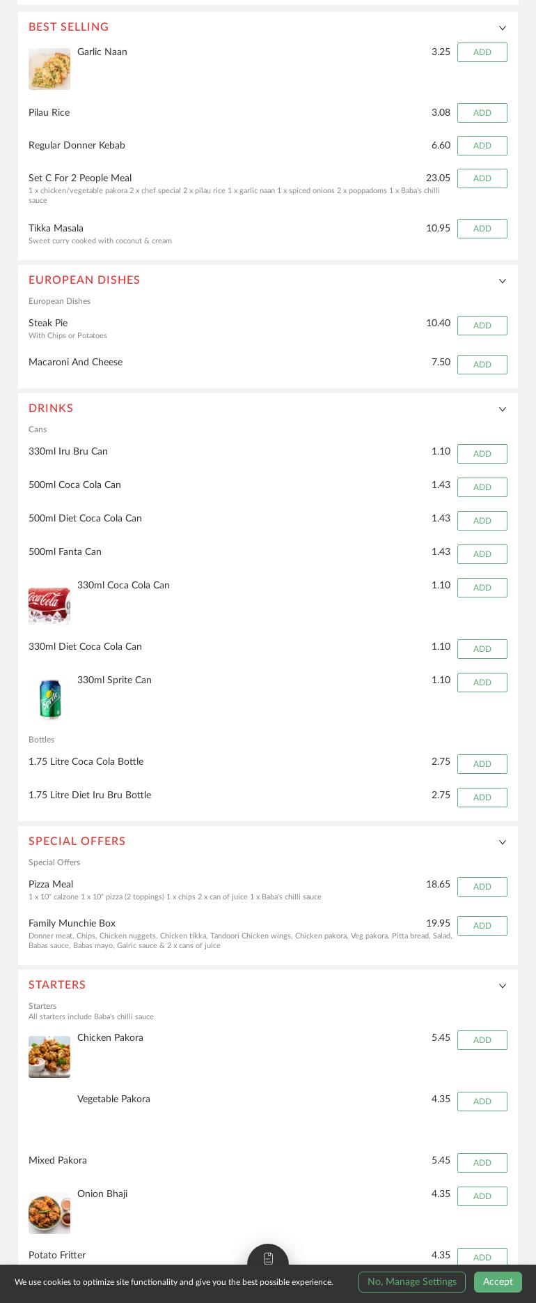 Sunny's Restaurant Menu