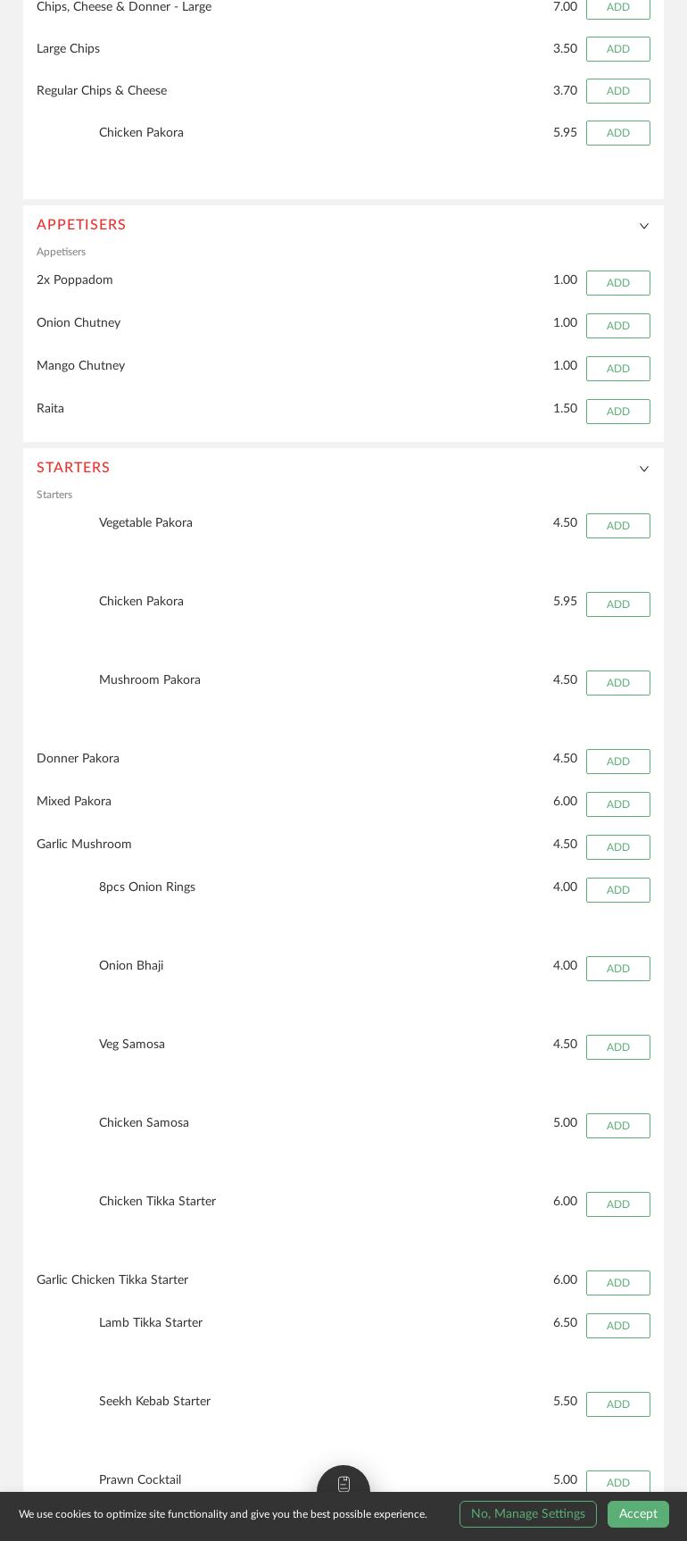 Tandoori Hut Menu