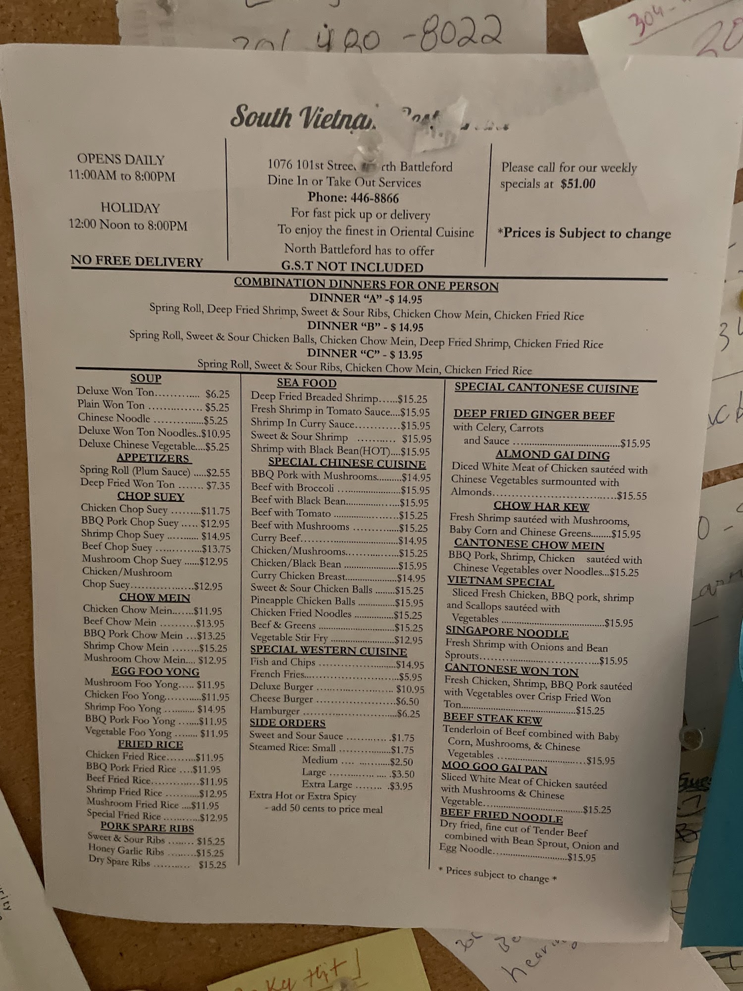 South Vietnam Restaurant Menu