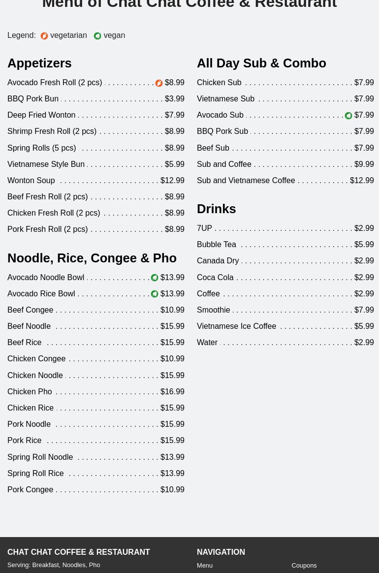 Chat Chat Coffee and Restaurant Menu