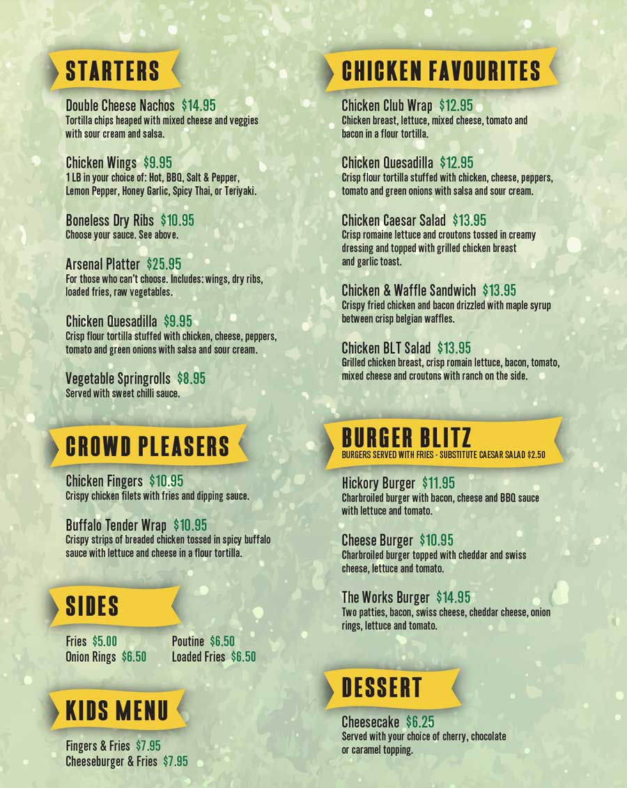 Pleasureway Pub Menu