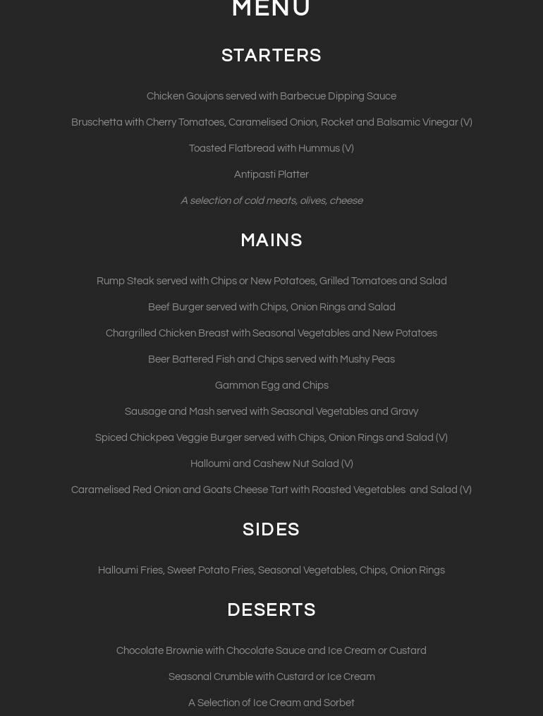 The Cornerhouse Menu
