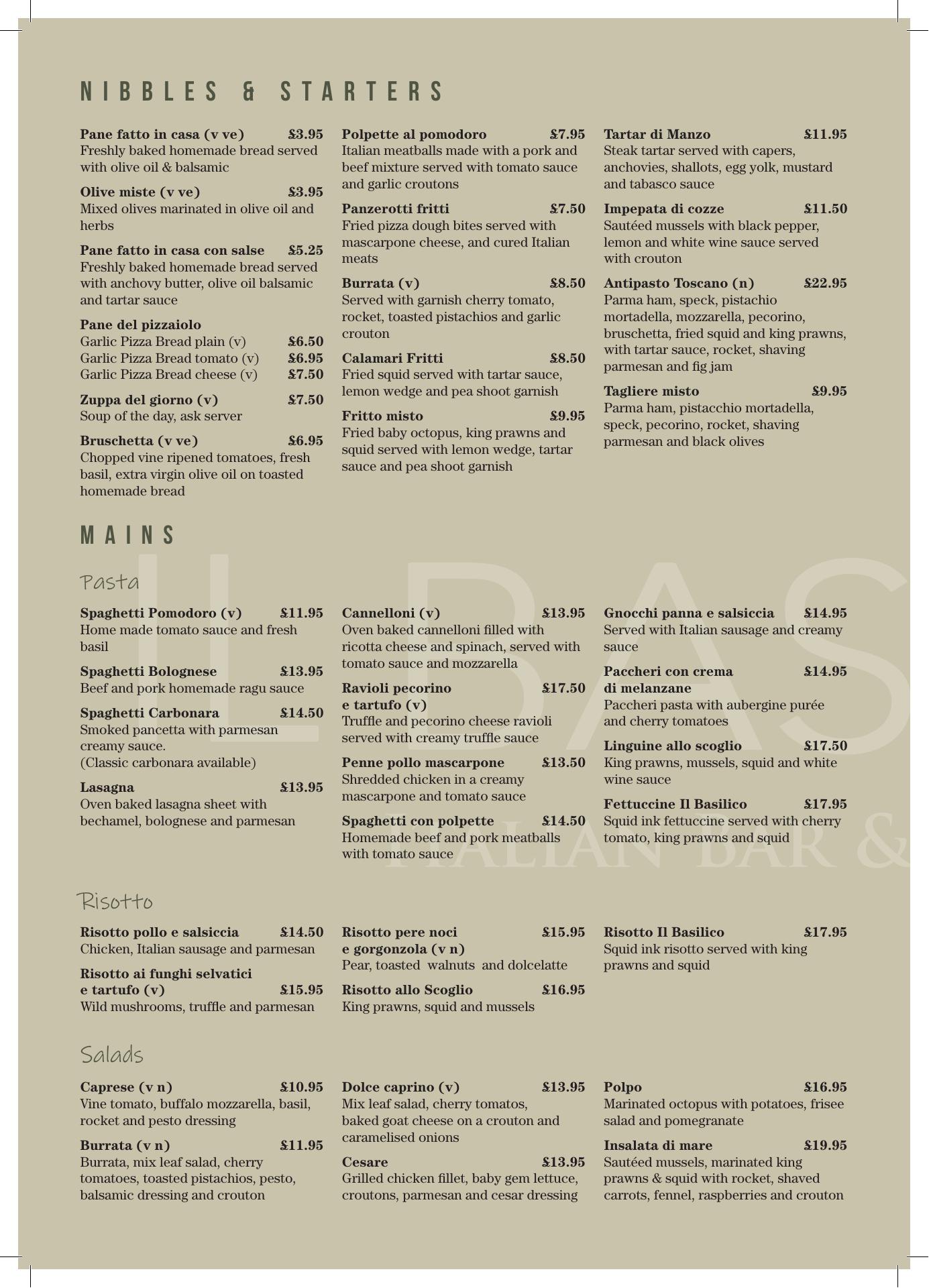 Il Basilico Menu