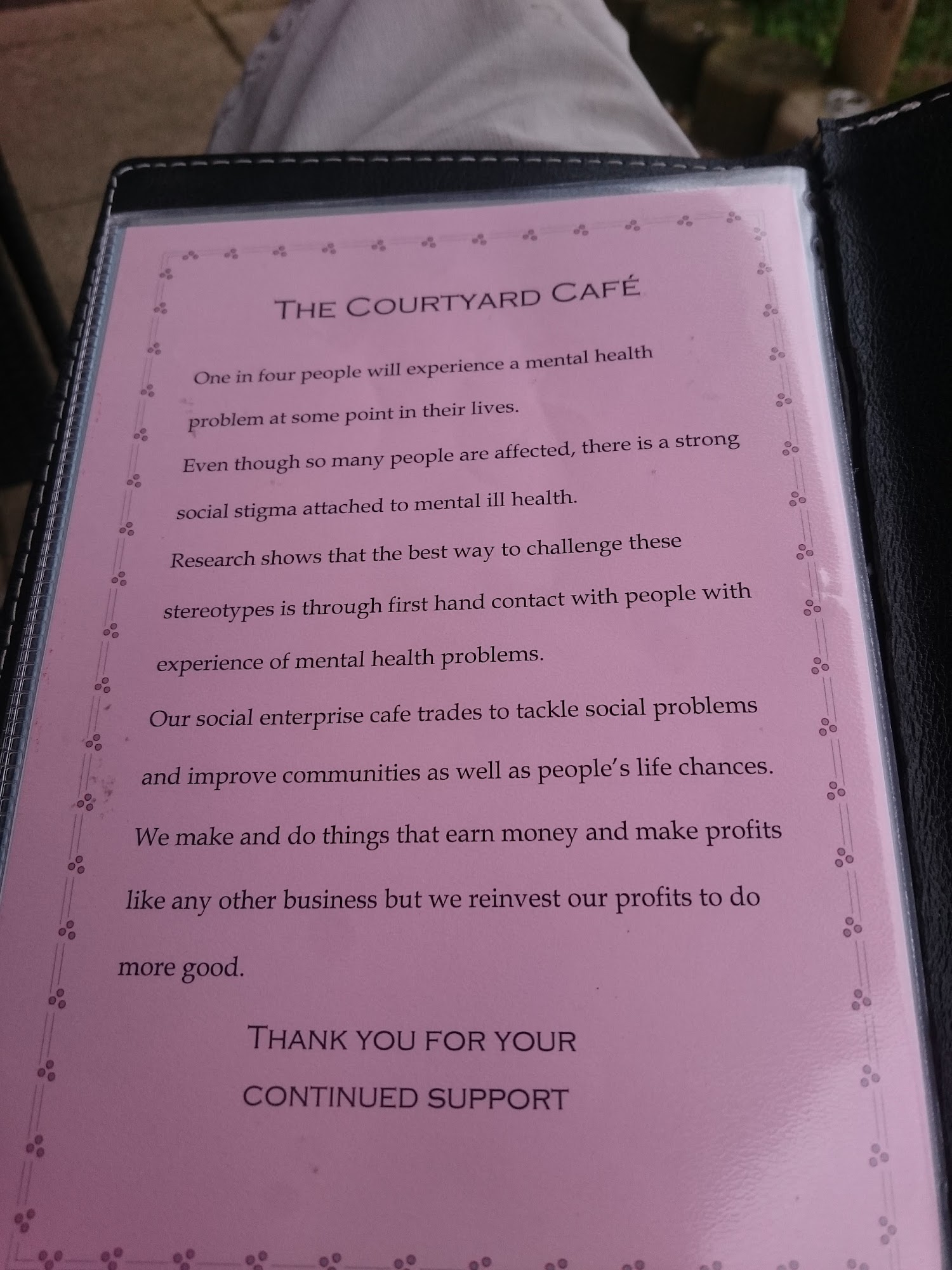 The Courtyard Cafe Menu