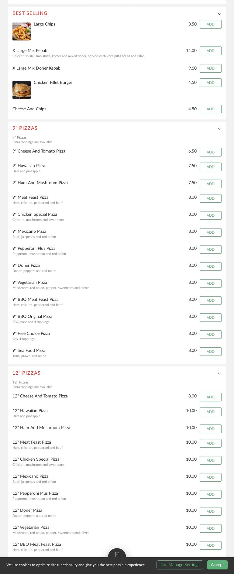 Turkish Kebab house Ipswich Menu