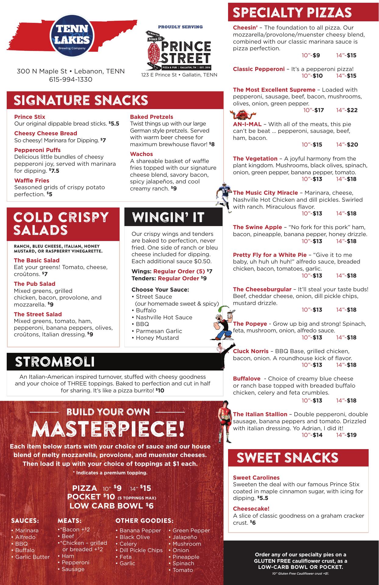 Tenn Lakes Brewing Company Menu