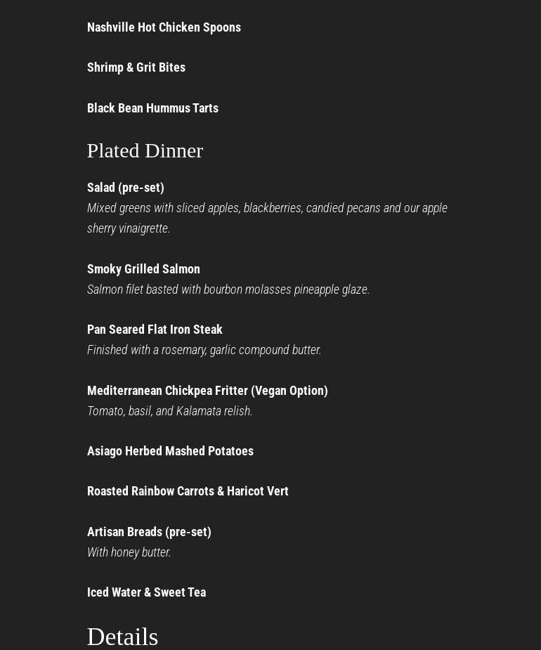 STF Events & Catering, Inc Menu