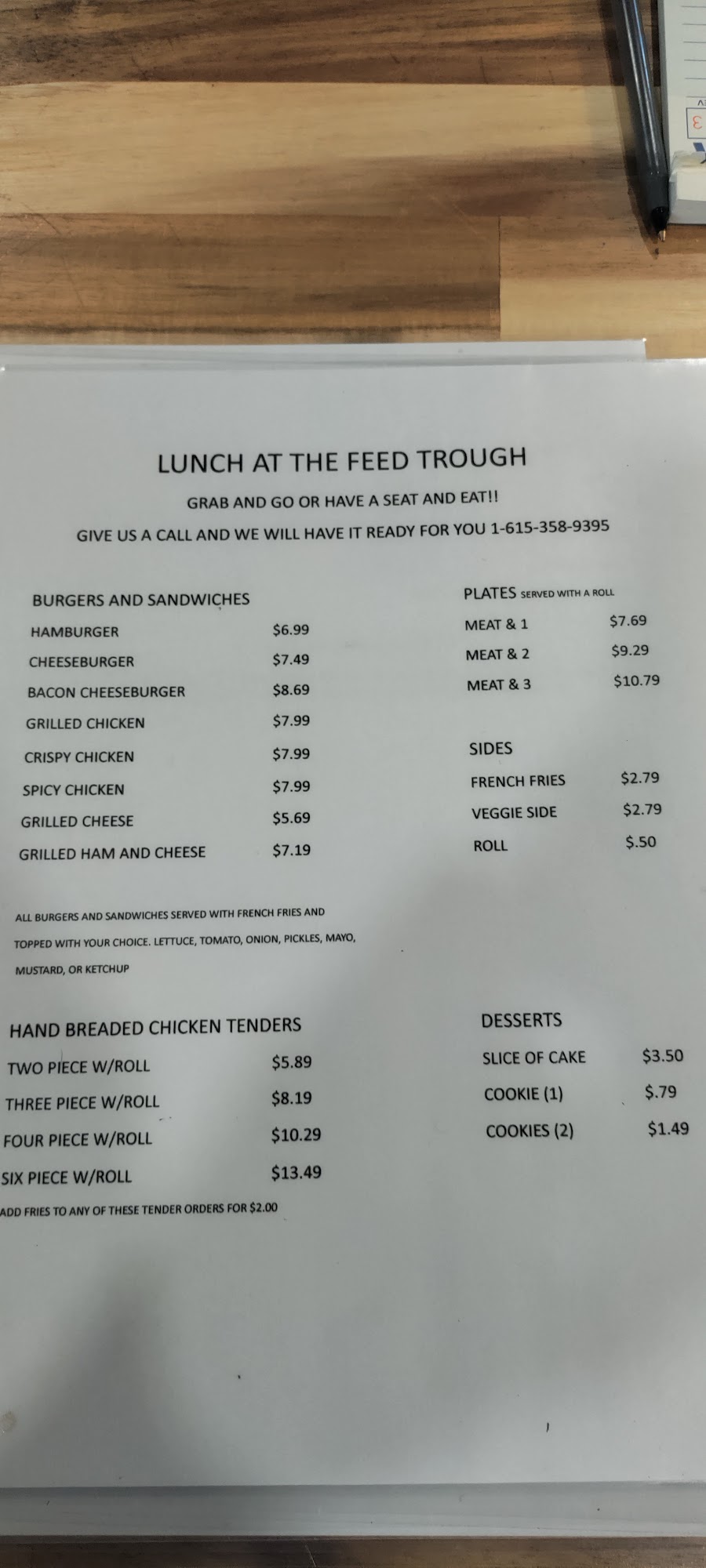 The Feed Trough Menu