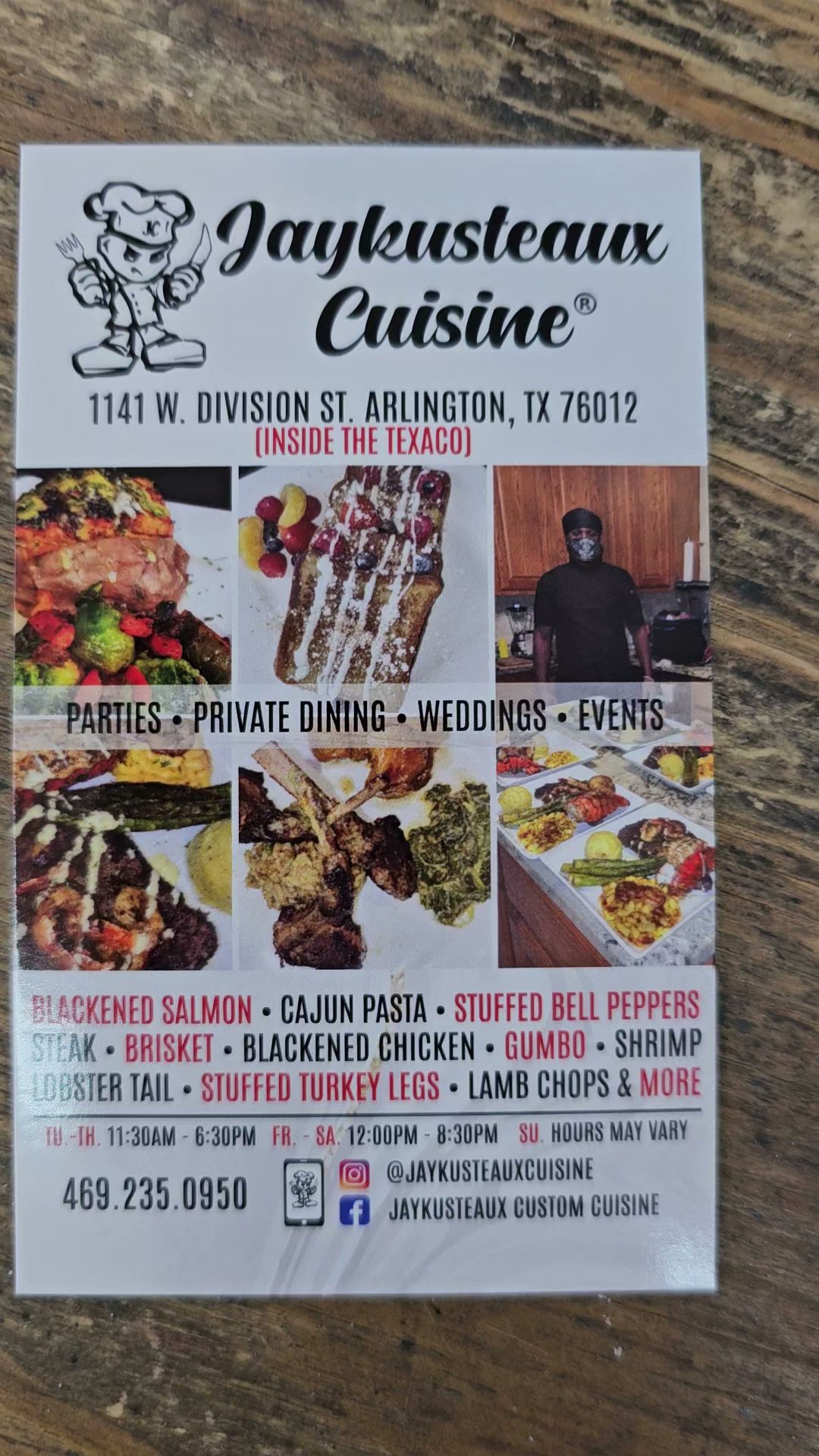 Jaykusteaux Custom Cuisine Menu