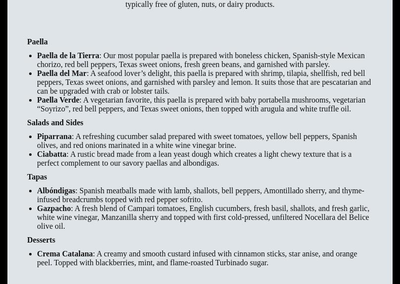 Papa Paella Menu