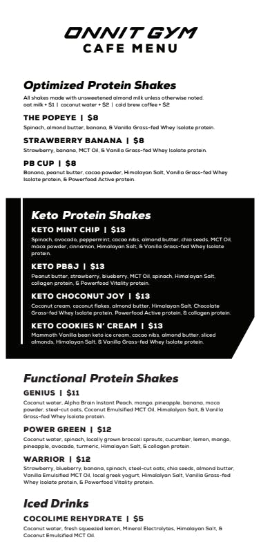 Onnit Cafe Menu