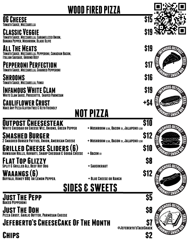 Infamous Outpost - Gourmet Snack Bar Menu