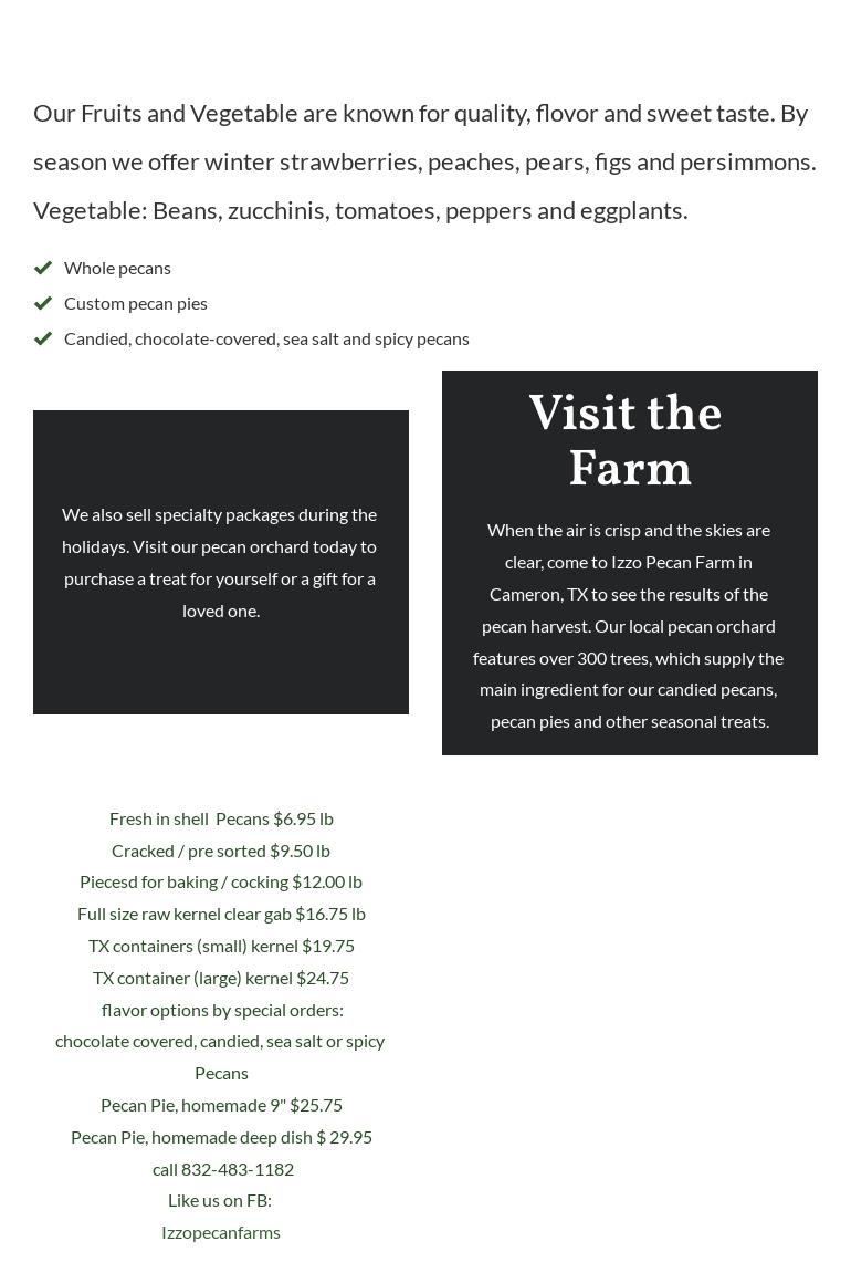 Izzo Pecan Farms, LLC Menu