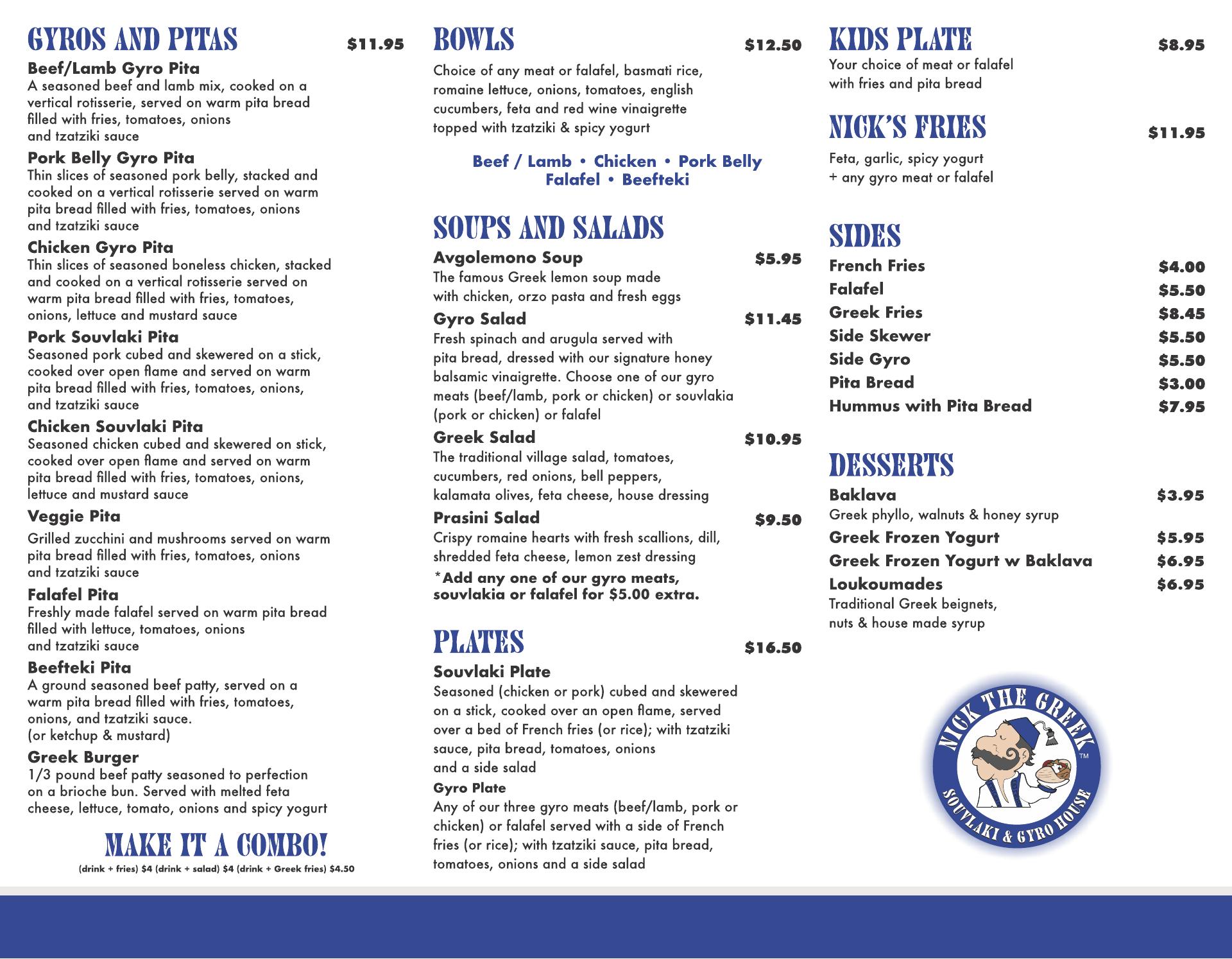 Nick The Greek Menu