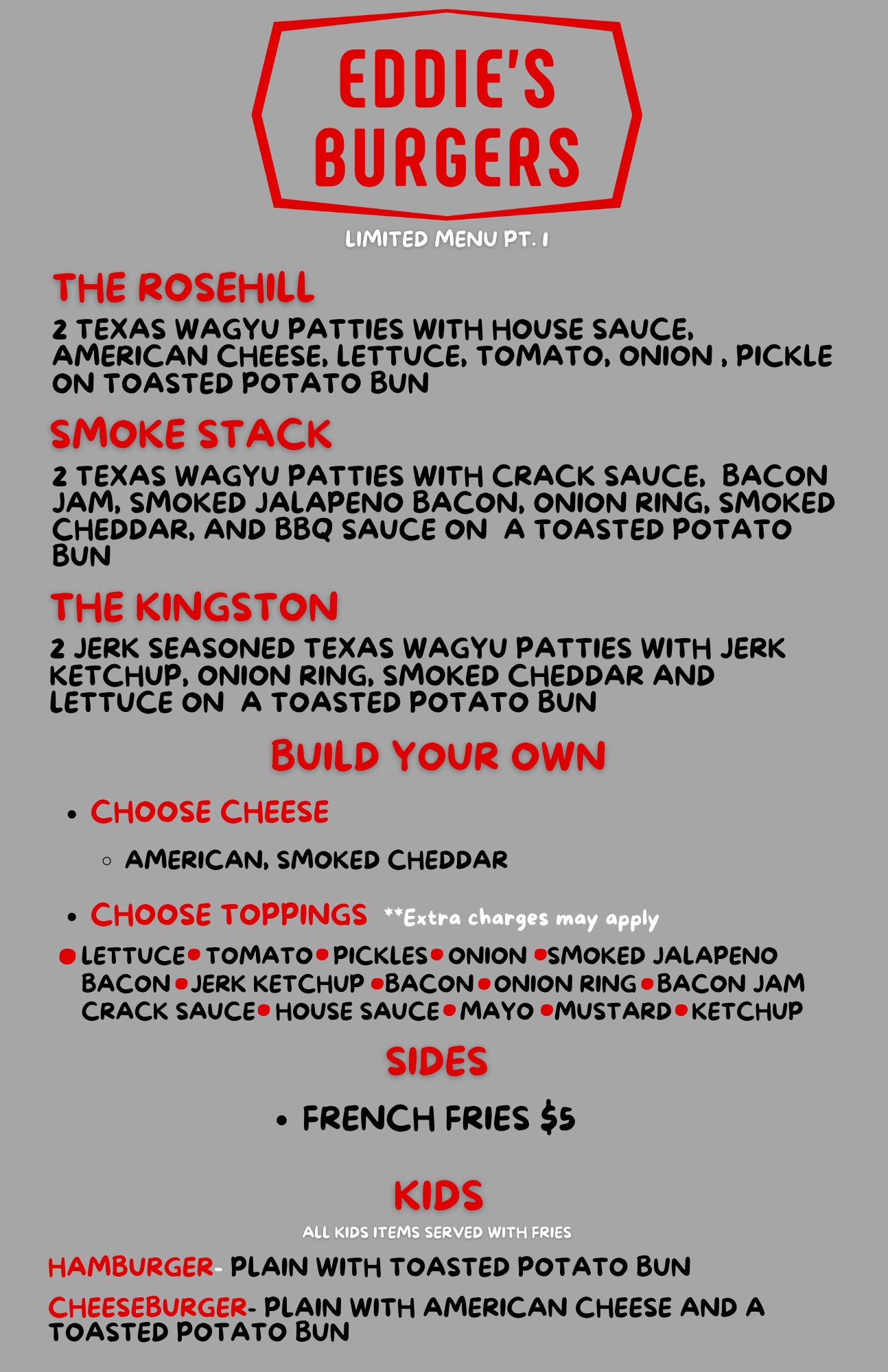 Eddie’s Burgers Menu