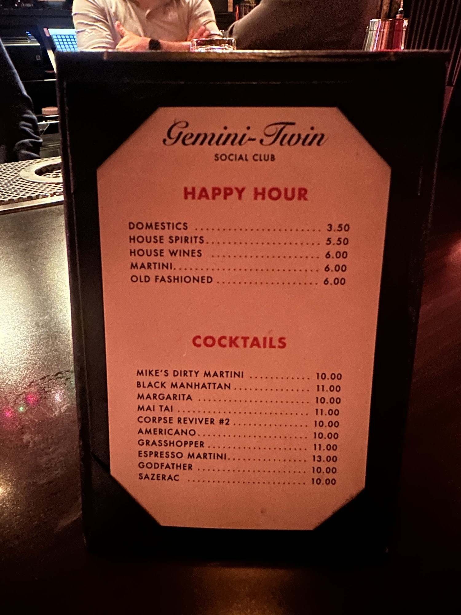 Mike’s Gemini Twin Lounge Menu