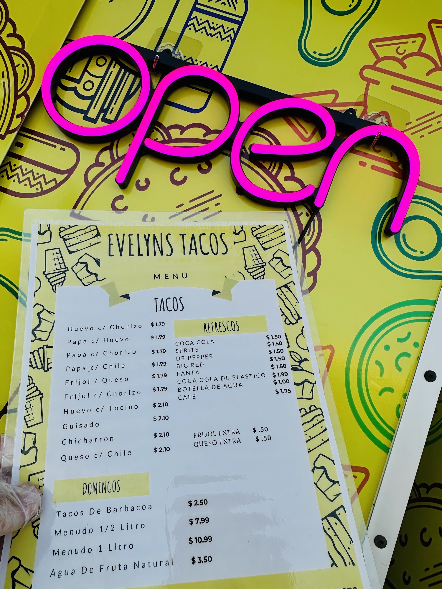 Evelyns Tacos Menu