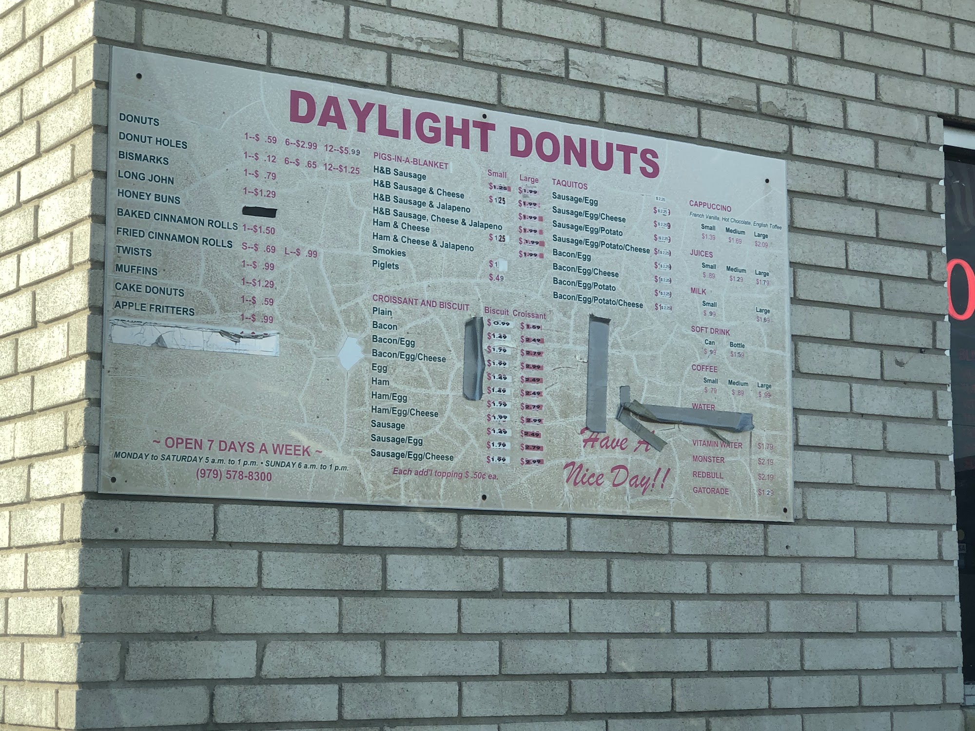 Daylight Donuts Menu