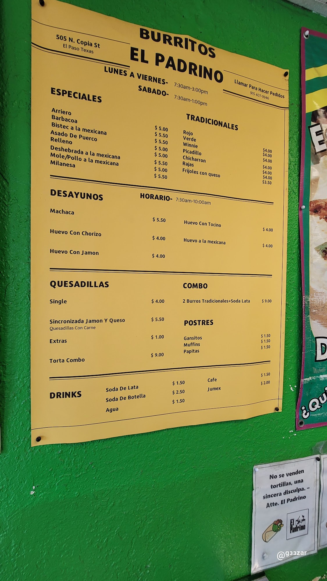 Burritos El Padrino Menu