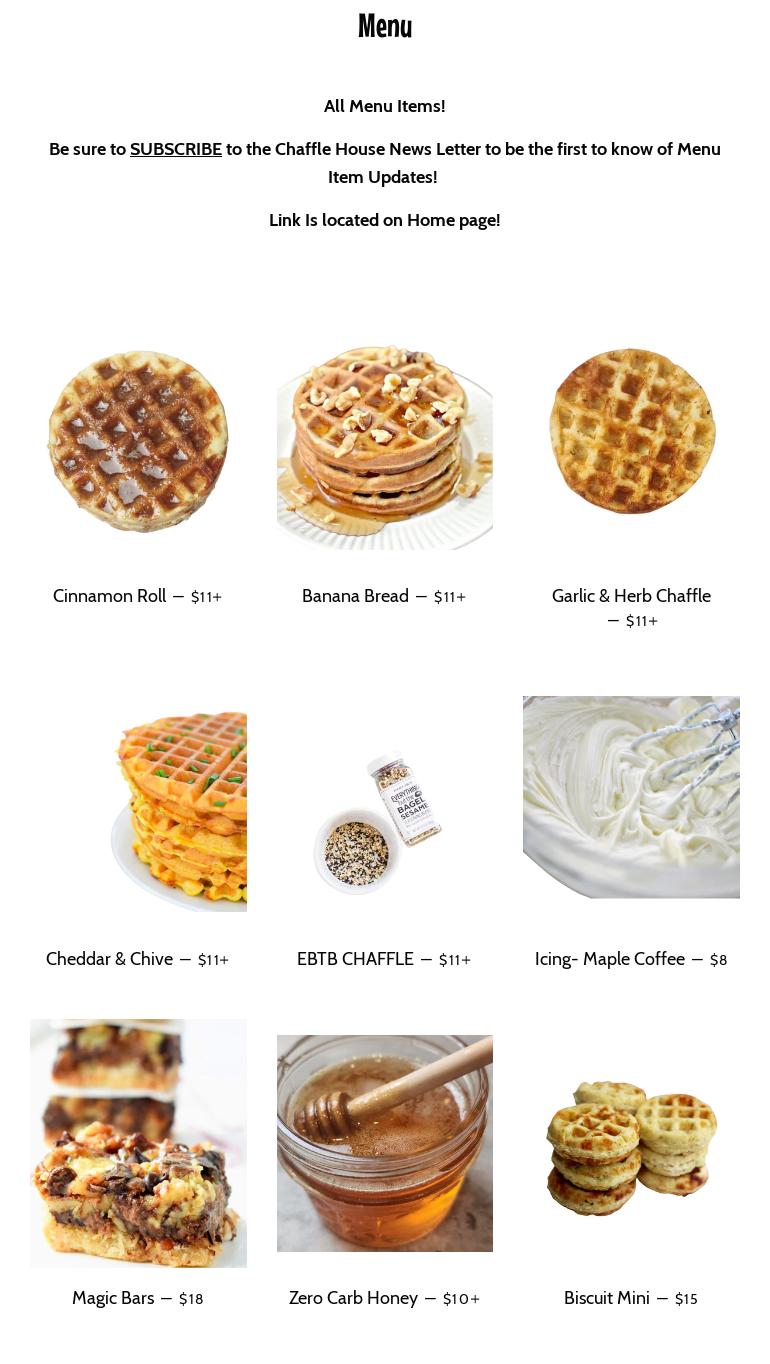 Chaffle House Menu