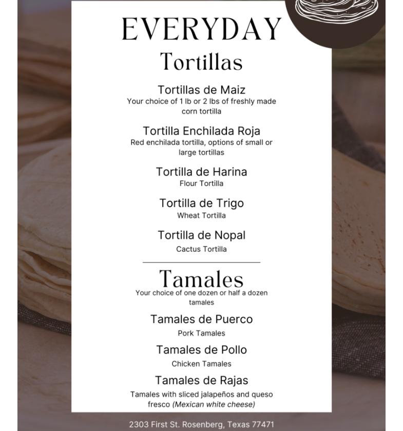Tortilleria San Luis Menu