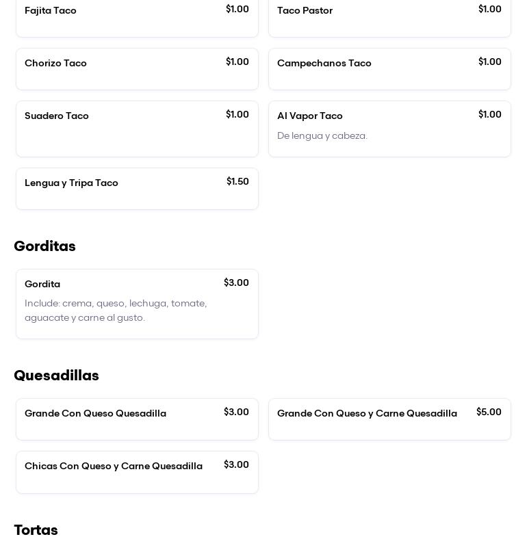 Taqueria El Arcoiris Menu