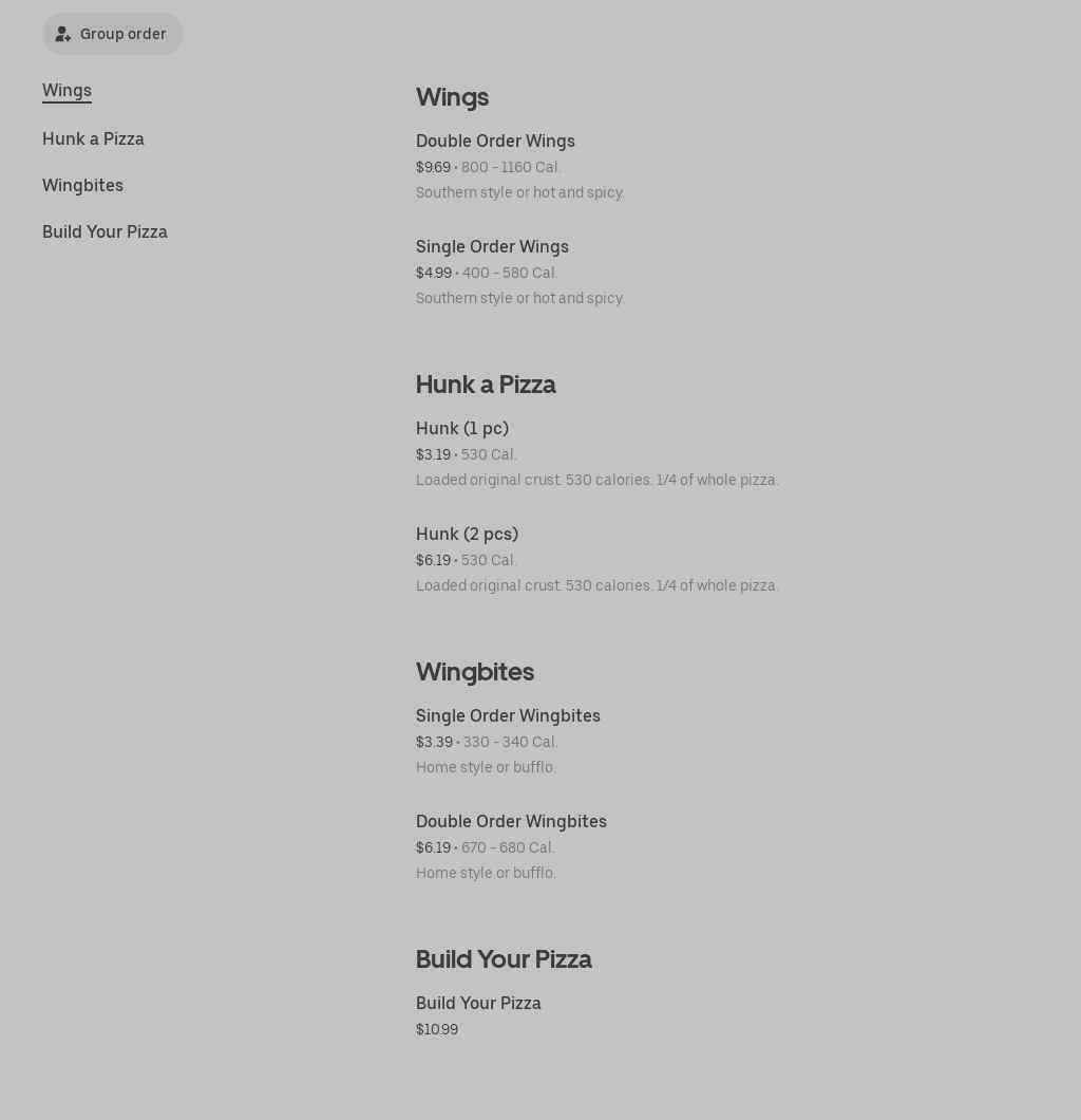 Hunt Brothers Pizza Menu