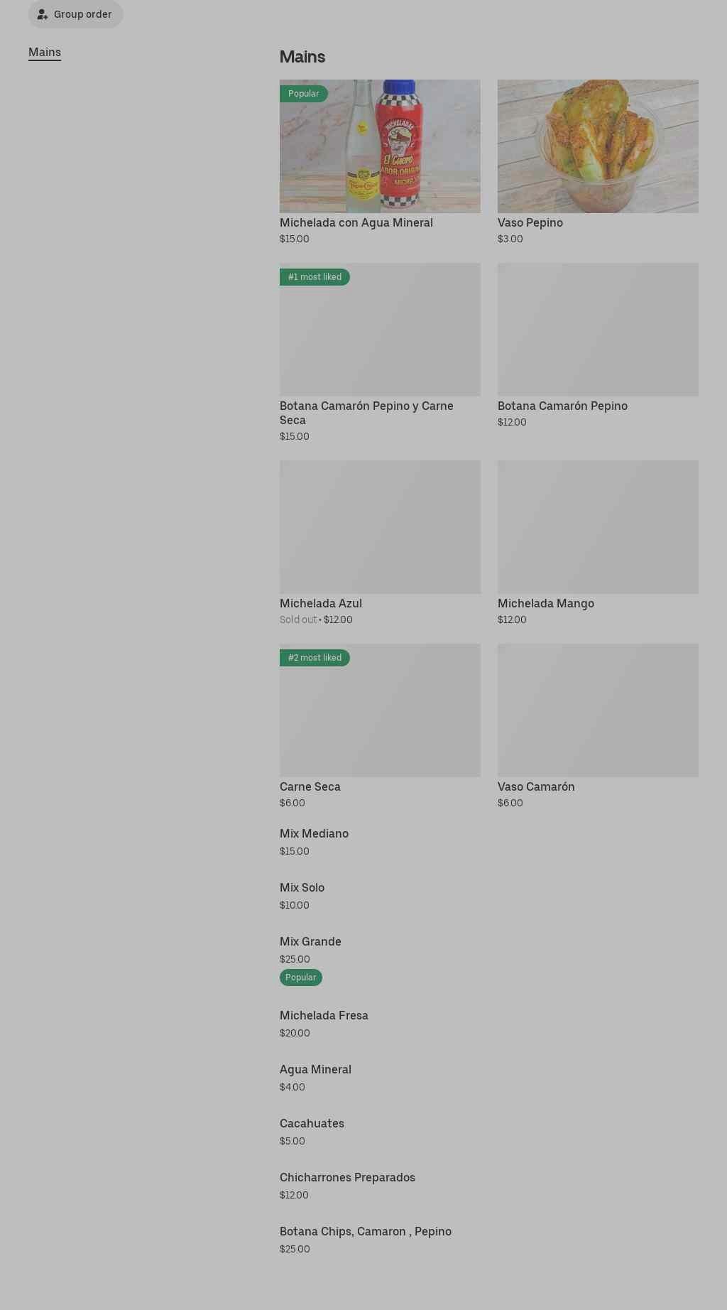 Micheladas El Guero Menu