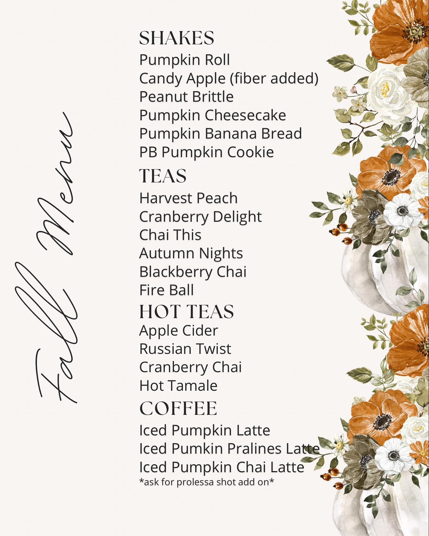 OnPoint Nutrition Menu