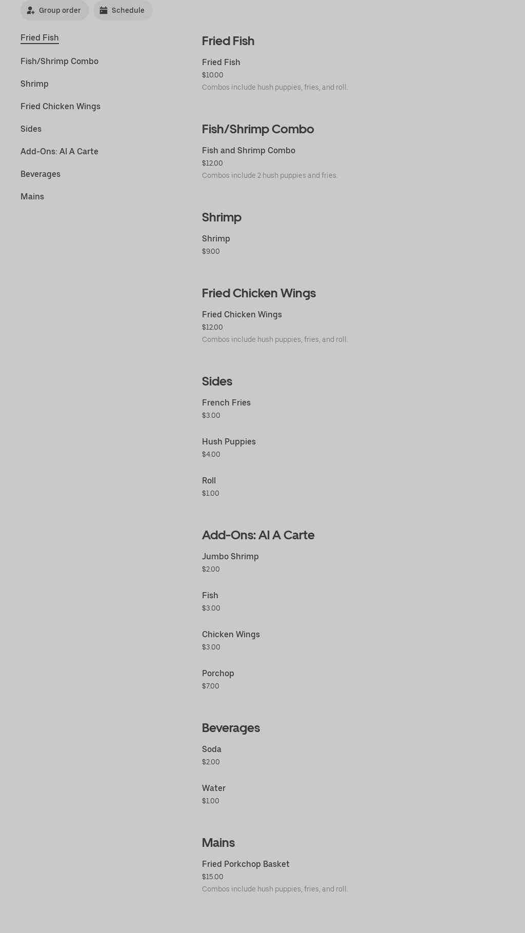 Cat Daddy's (Food Truck) Menu