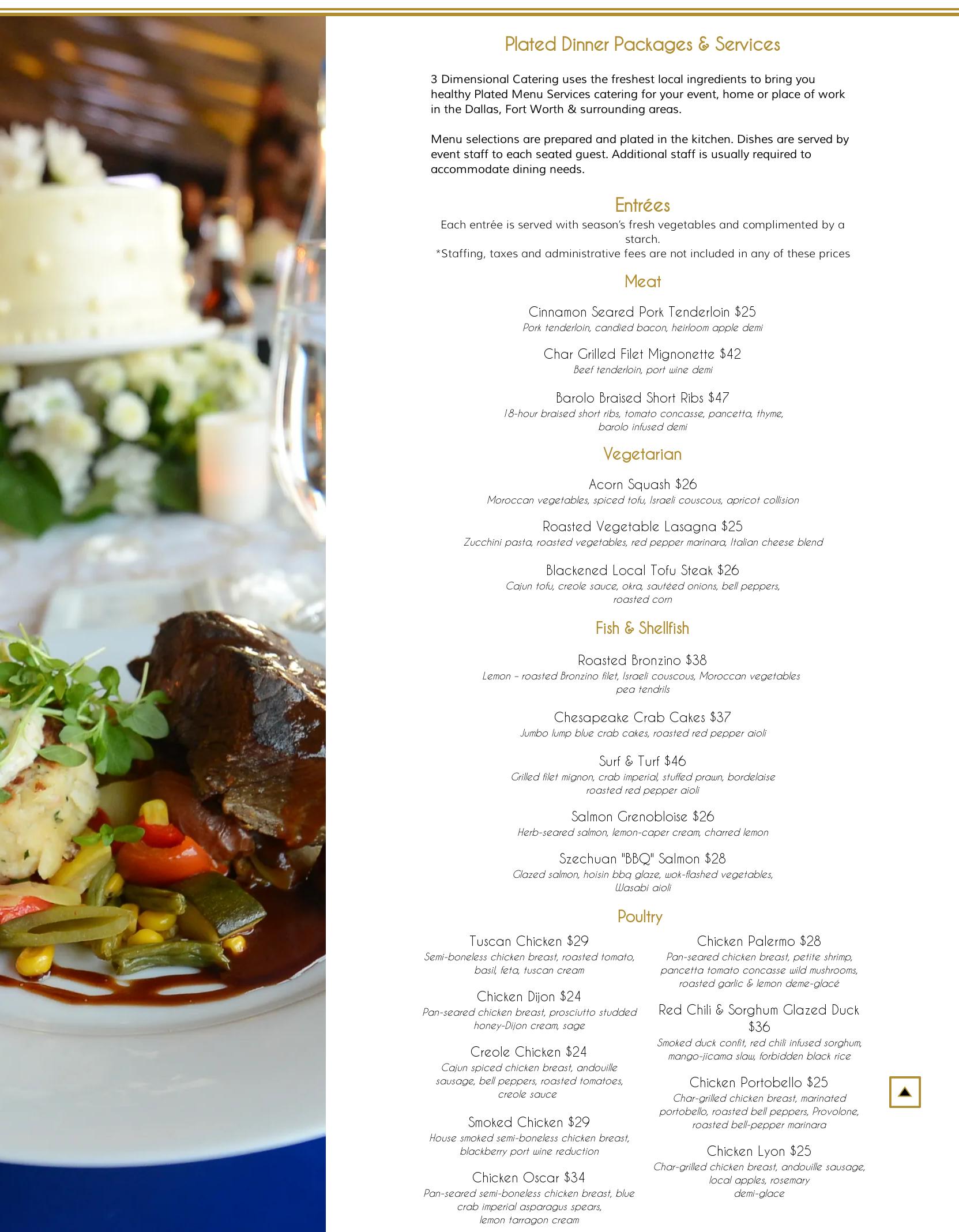 3 Dimensional Catering & Events Menu