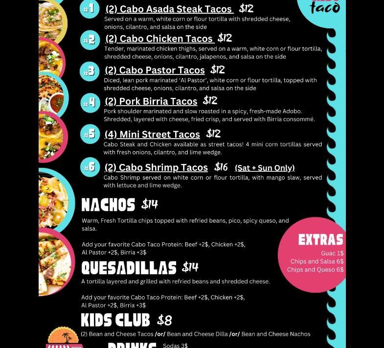 Cabo Taco Menu