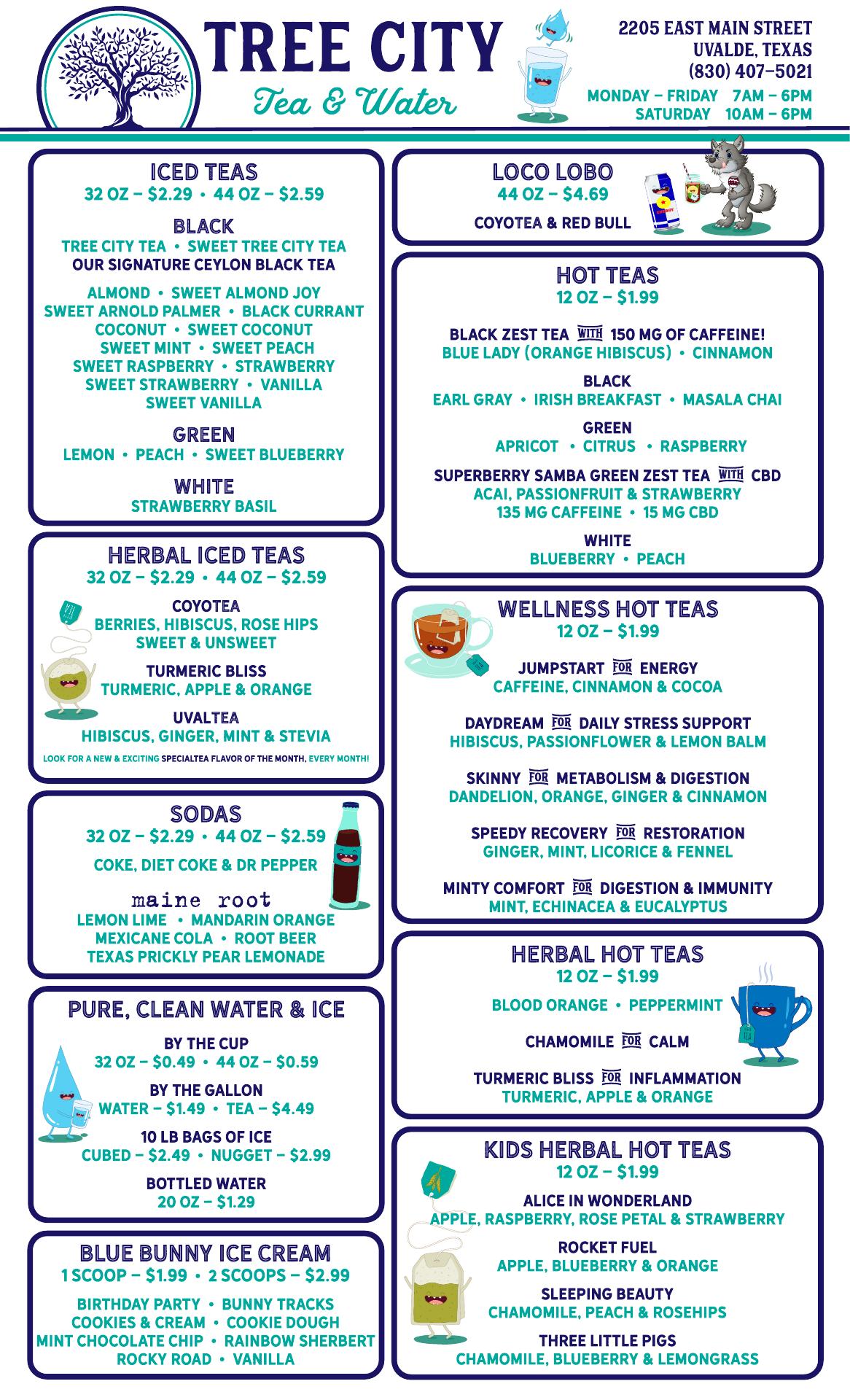 Tree City Tea & Water Menu