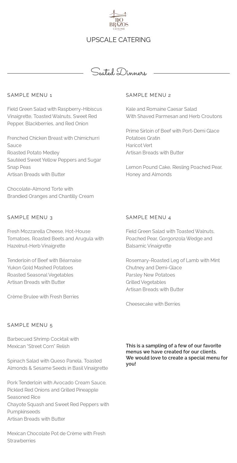 Rio Brazos Cuisine Menu