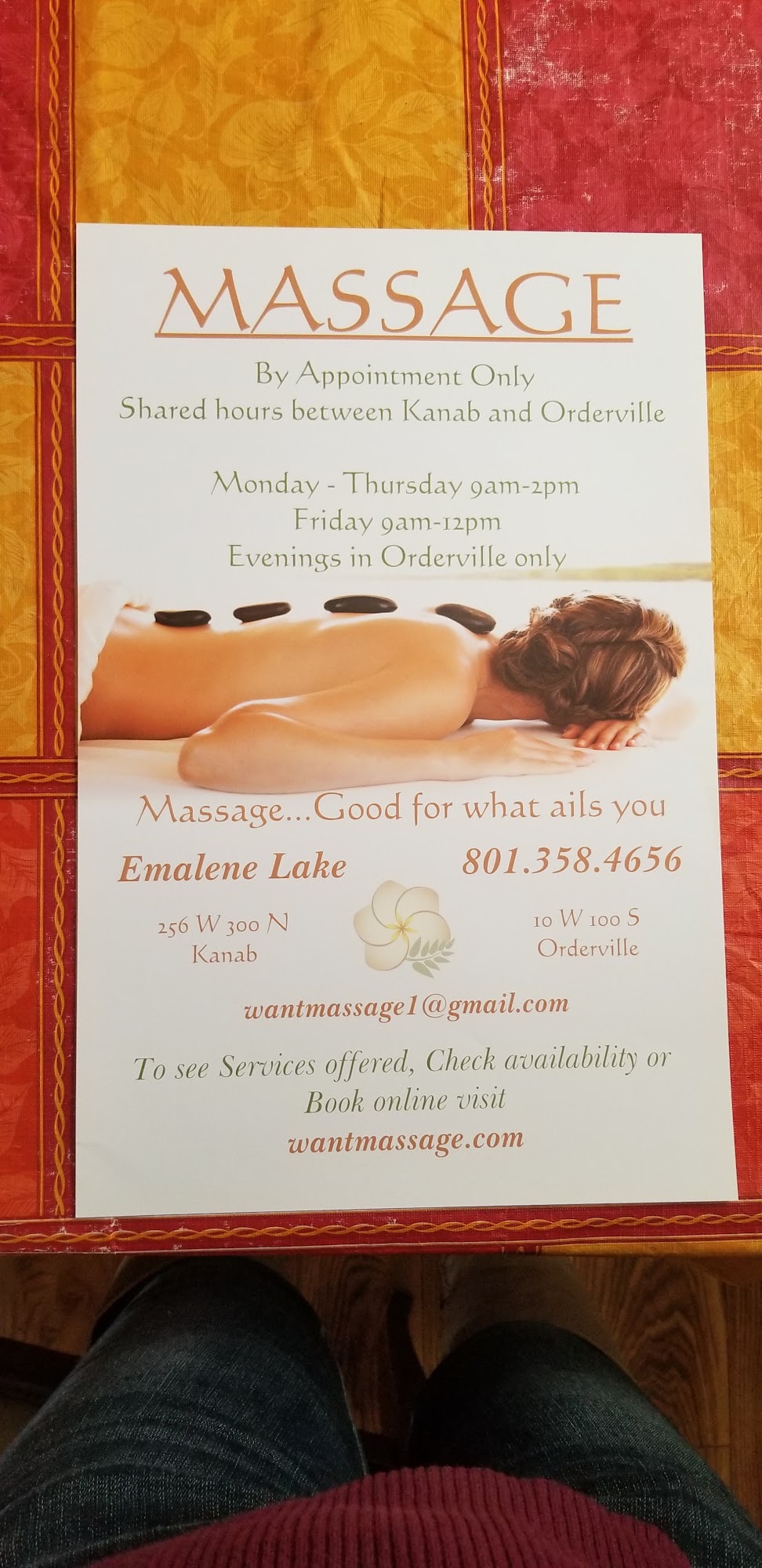Want Massage, Emalene Lake LMT 256 300 N, Kanab Utah 84741