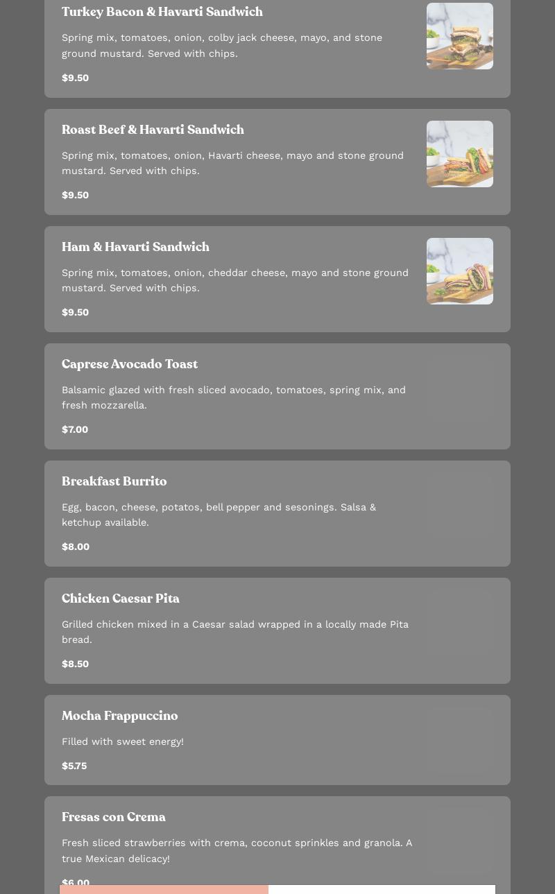 Counter Cafe Menu