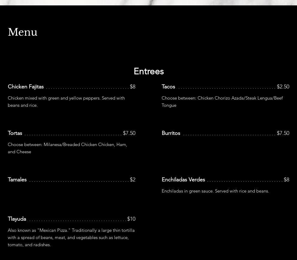 Estrada’s Mexican Food Menu